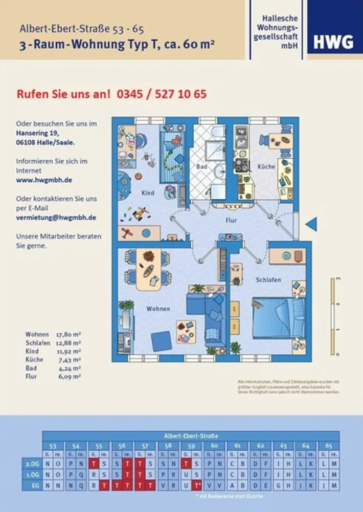 3 Zimmer Wohnung mit 58 m² in Halle (Saale) – Bild 2