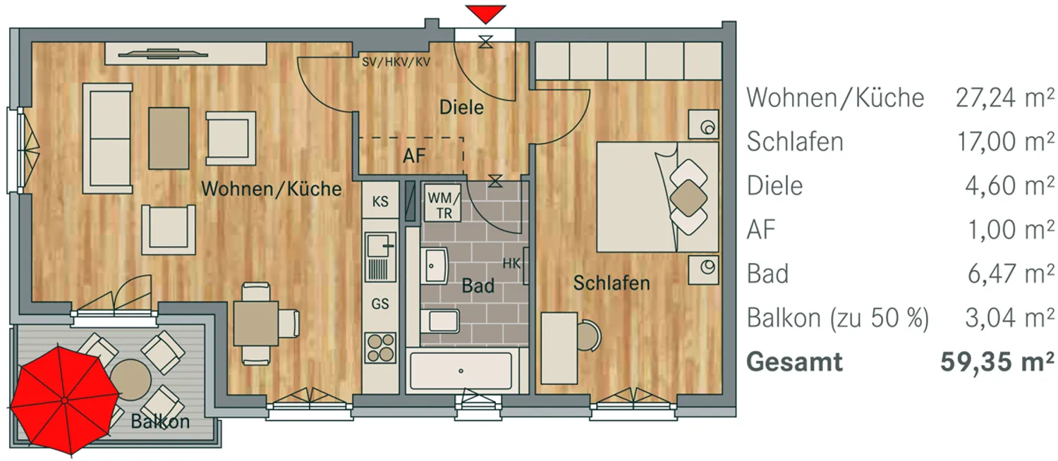 2 Zimmer Wohnung mit 59 m² in Leipzig – Bild 2