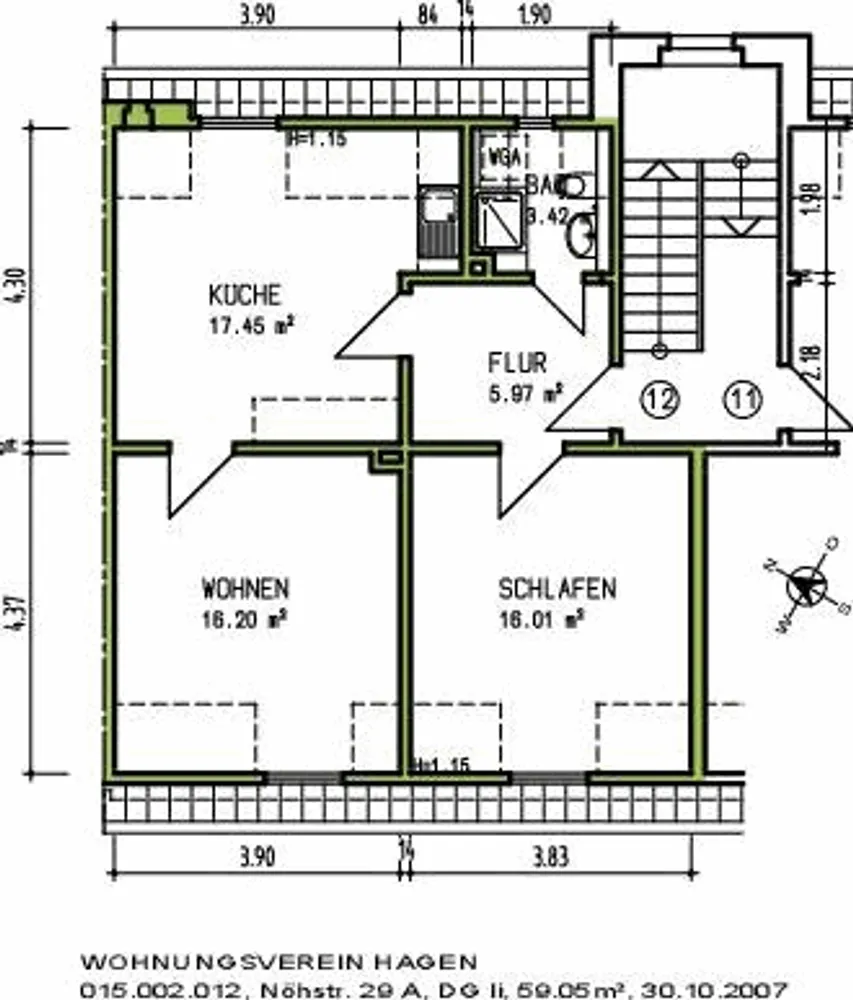 3 Zimmer Wohnung mit 59 m² in Hagen – Bild 1