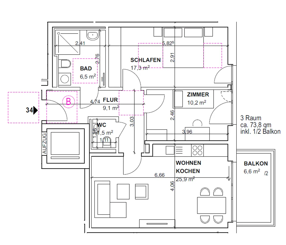 3 Zimmer Wohnung mit 74 m² in Dresden – Bild 3