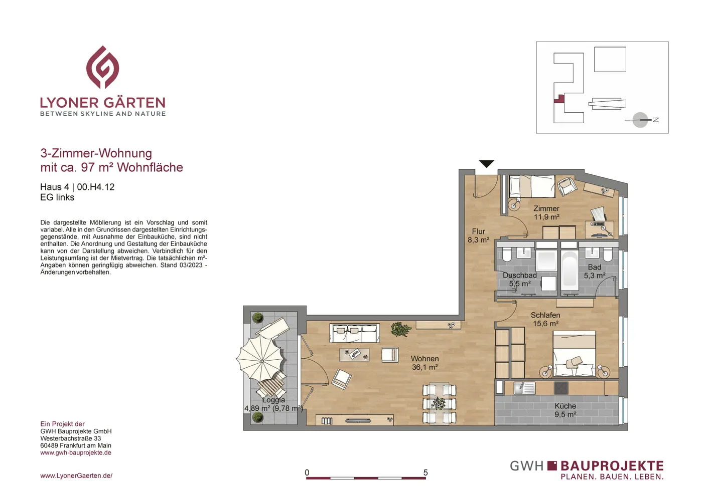 3 Zimmer Wohnung mit 97 m² in Frankfurt am Main – Bild 2
