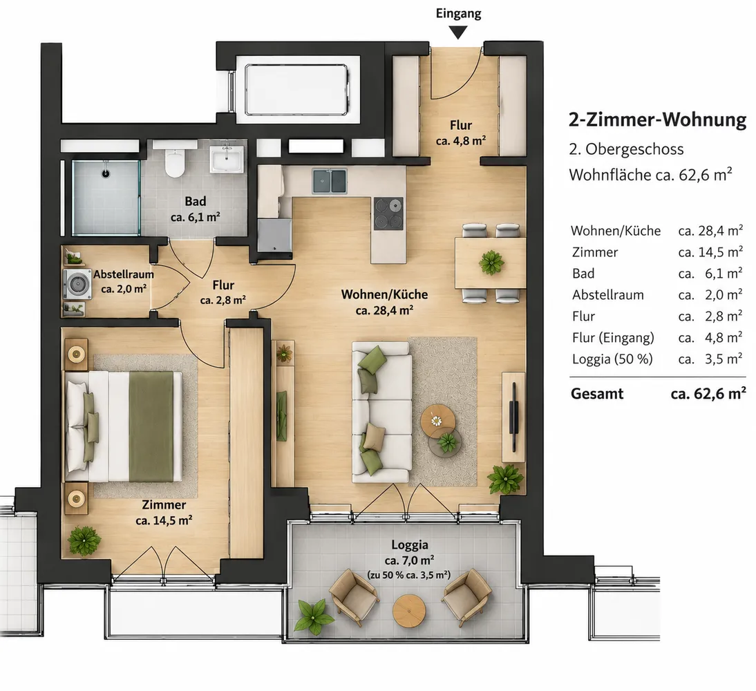 2 room apartment with 63 m² in Hamburg – Photo 1