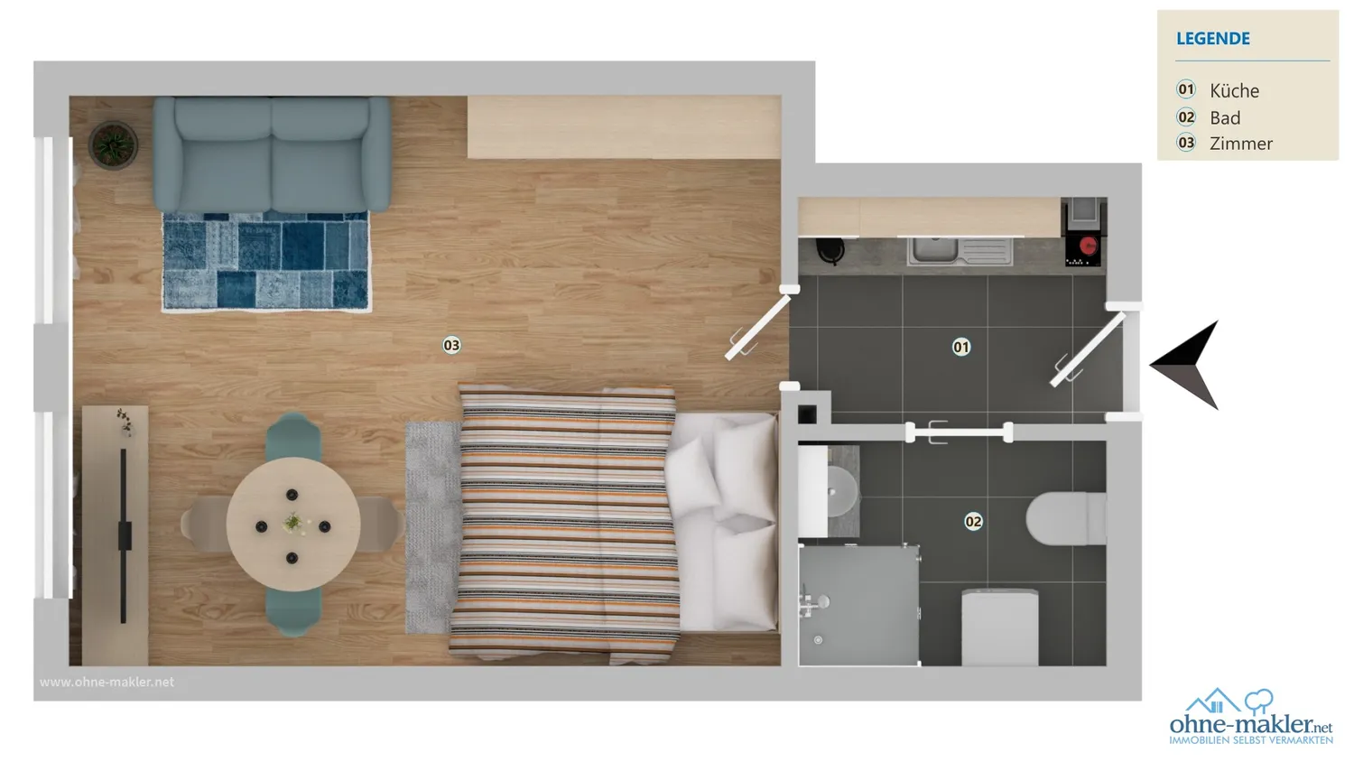 1 Zimmer Wohnung mit 30 m² in Nürnberg – Bild 2
