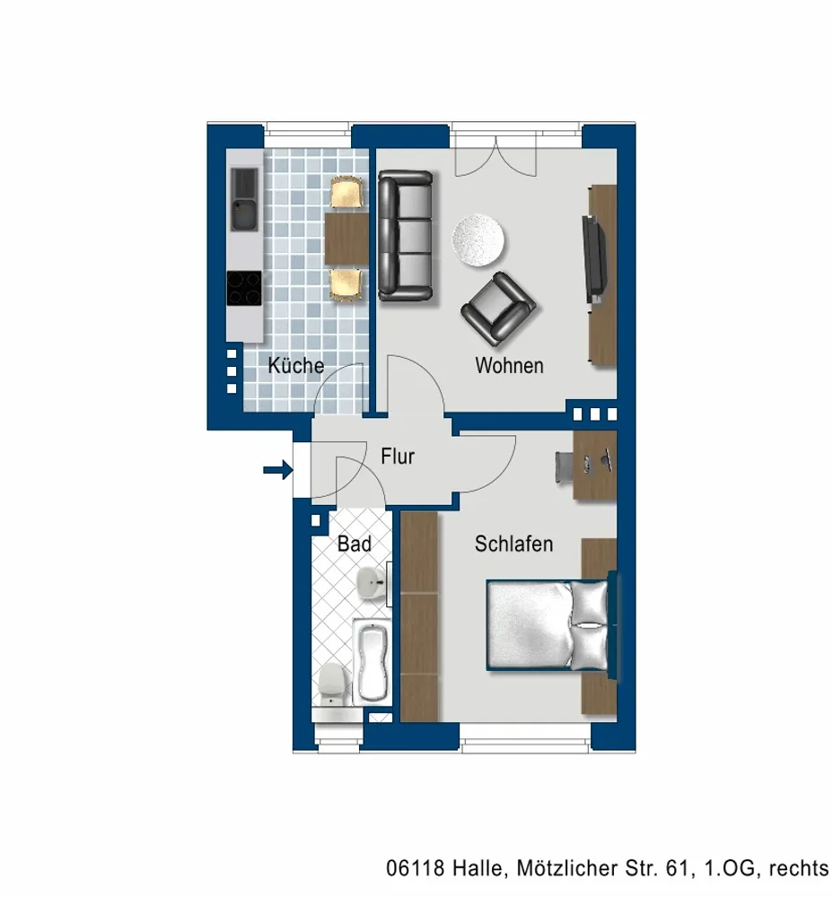 2 Zimmer Wohnung mit 47 m² in Halle (Saale) – Bild 2
