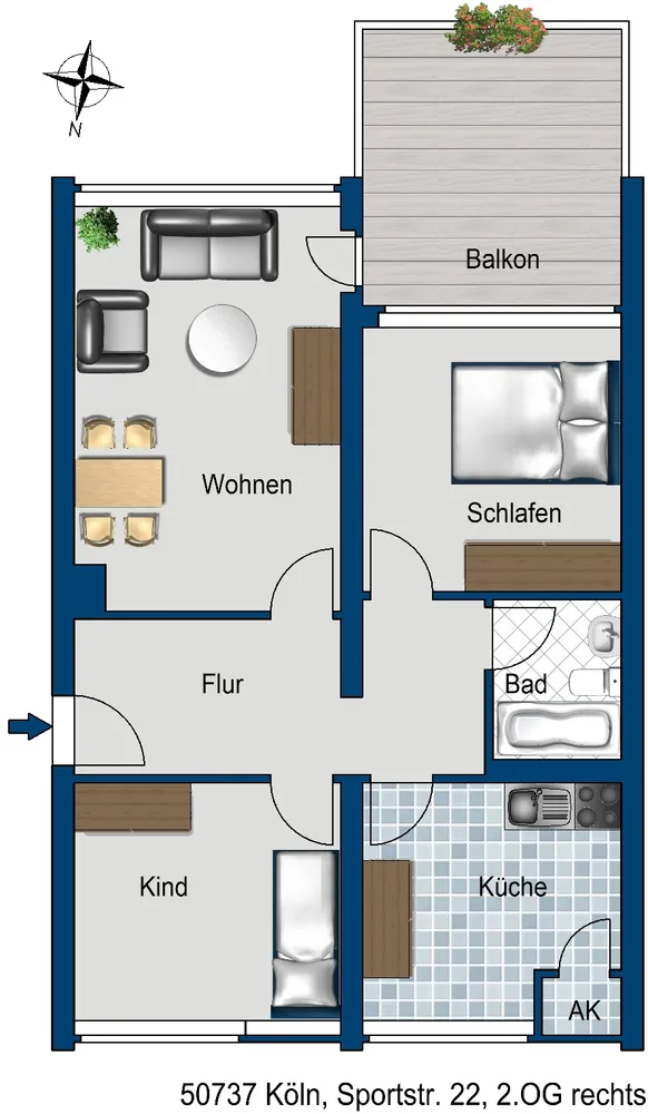 3 Zimmer Wohnung mit 64 m² in Köln – Bild 3