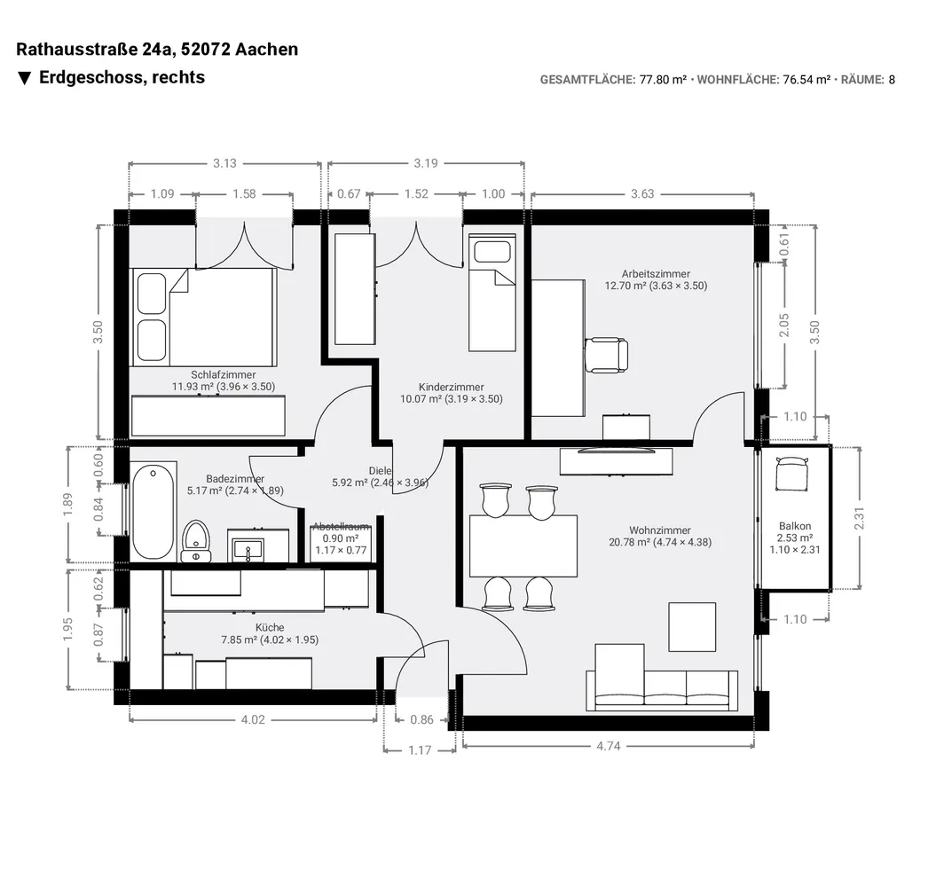 4 Zimmer Wohnung mit 76 m² in Aachen – Bild 2