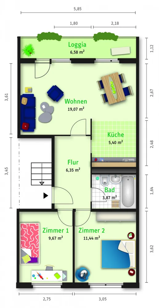 3 Zimmer Wohnung mit 59 m² in Halle (Saale) – Bild 2