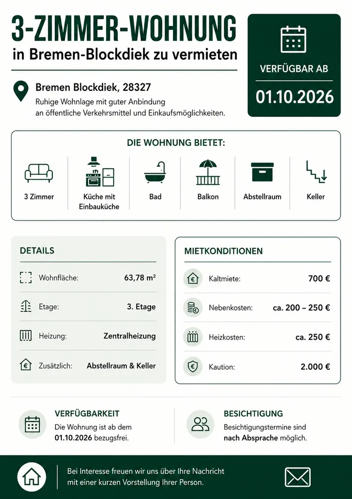 3 Zimmer Wohnung mit 64 m² in Bremen – Bild 1