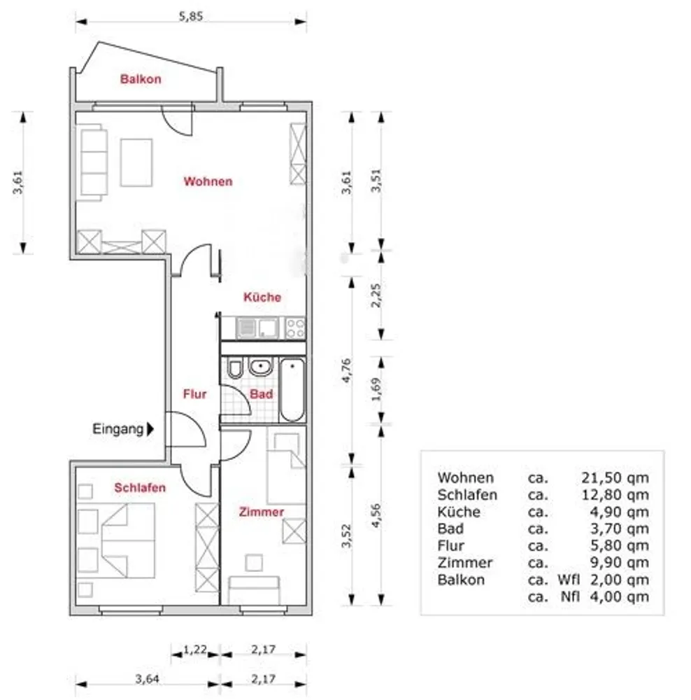 3 Zimmer Wohnung mit 61 m² in Erfurt – Bild 2