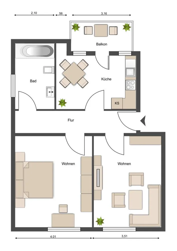 2 room apartment with 60 m² in Magdeburg – Photo 4