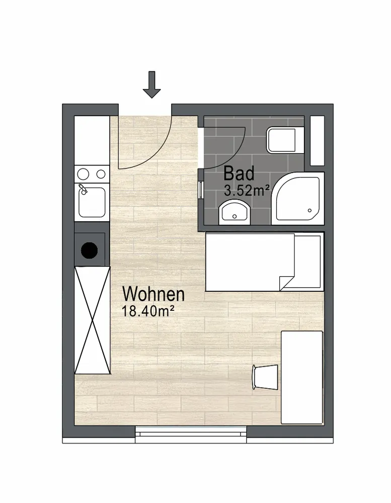 1 room apartment with 22 m² in Munich – Photo 6