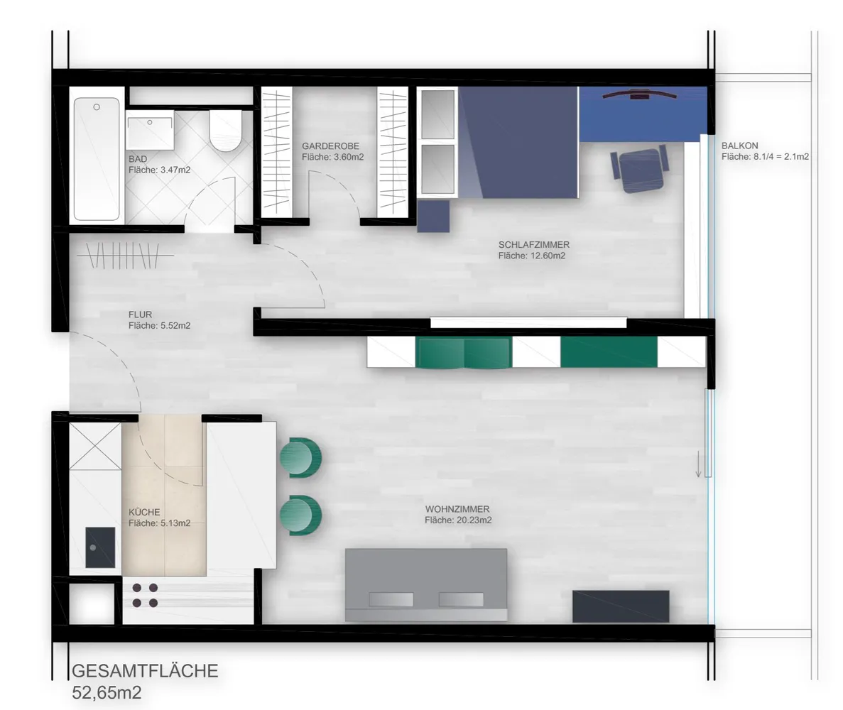 2 Zimmer Wohnung mit 52 m² in München – Bild 4
