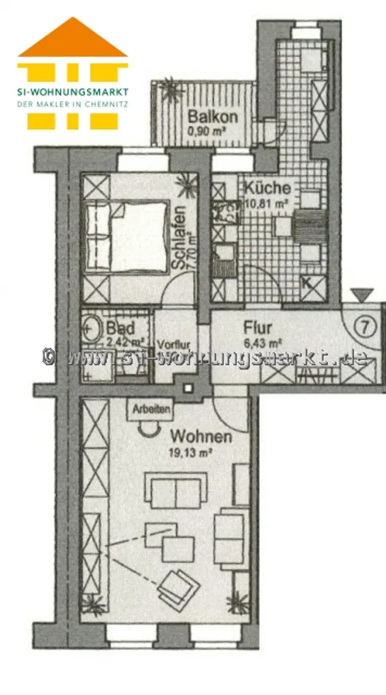 2 Zimmer Wohnung mit 49 m² in Chemnitz – Bild 2