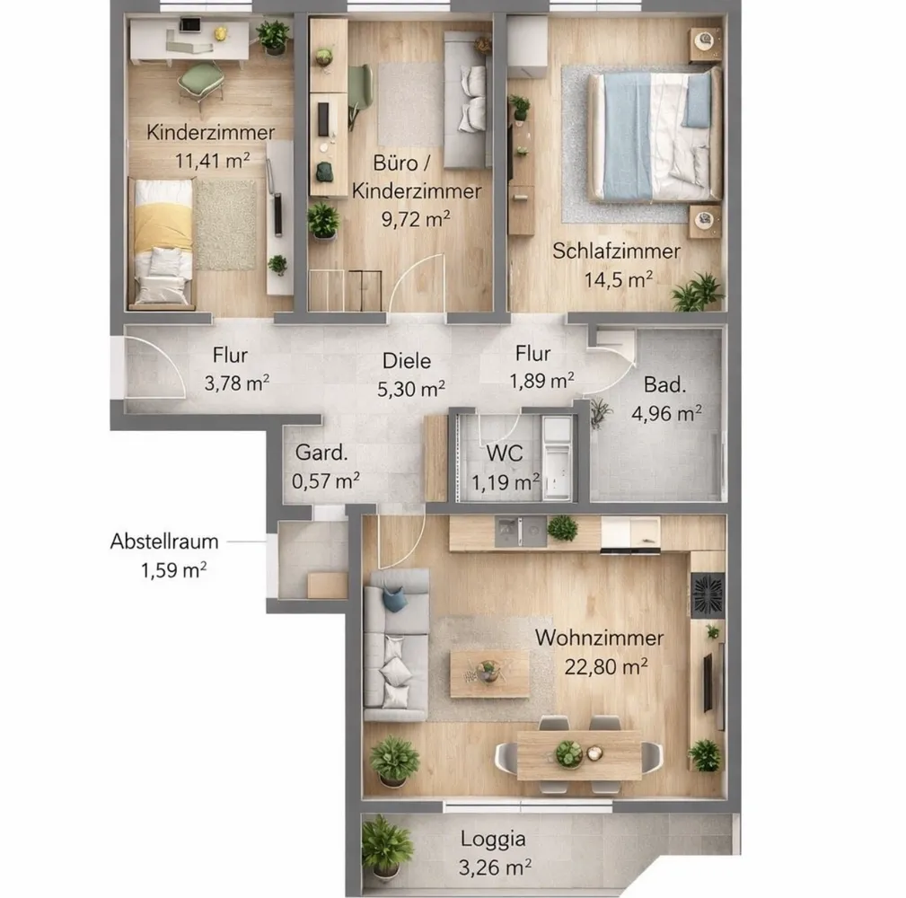 4 Zimmer Wohnung mit 80 m² in Augsburg – Bild 2
