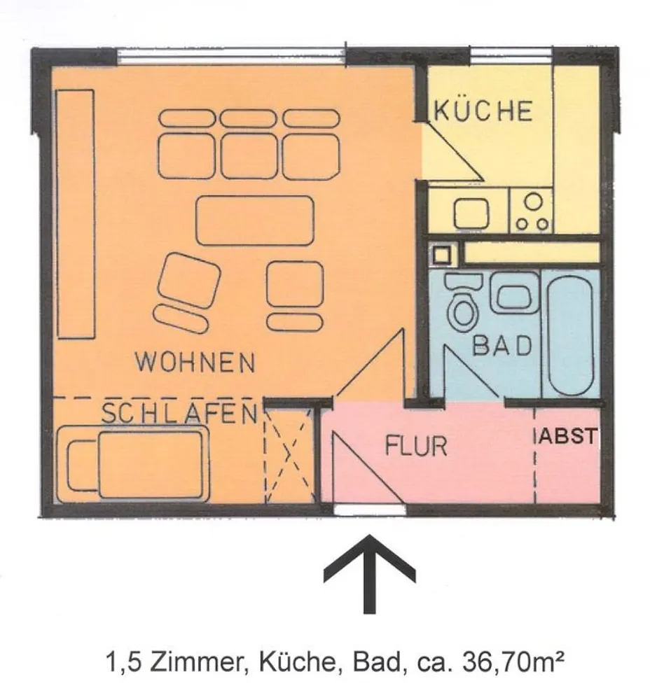 1 room apartment with 37 m² in Kassel – Photo 2