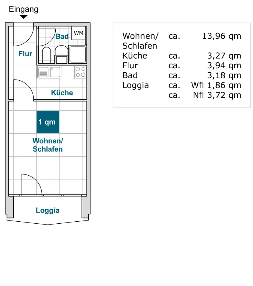1 Zimmer Wohnung mit 26 m² in Dresden – Bild 2