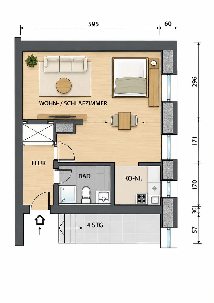 1 room apartment with 37 m² in Munich – Photo 3