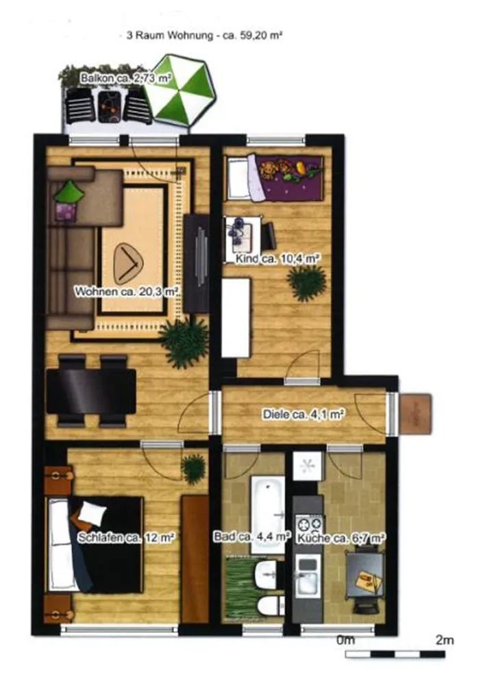 3 Zimmer Wohnung mit 59 m² in Borna – Bild 2