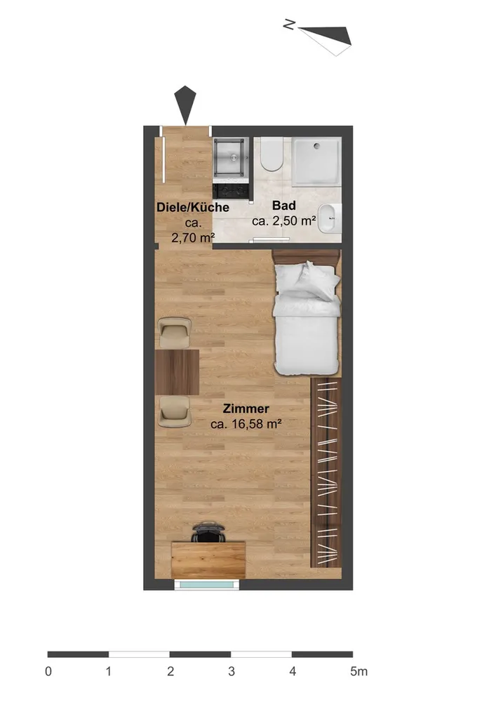 1 Zimmer Wohnung mit 22 m² in Saarbrücken – Bild 2