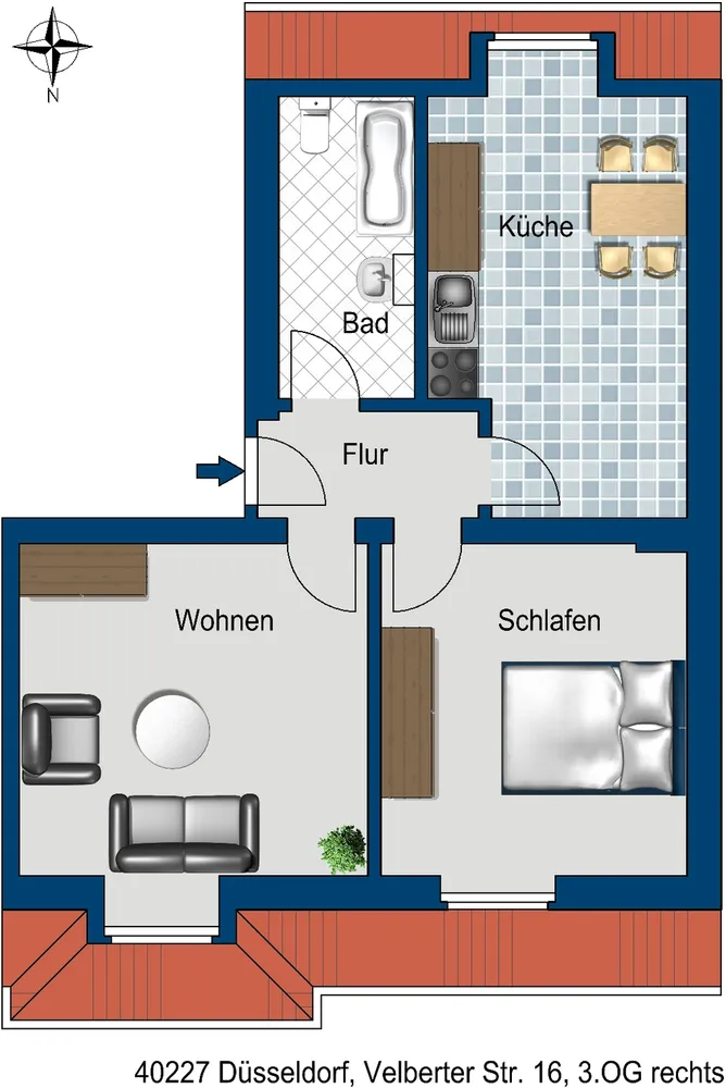 2 room apartment with 60 m² in Düsseldorf – Photo 2