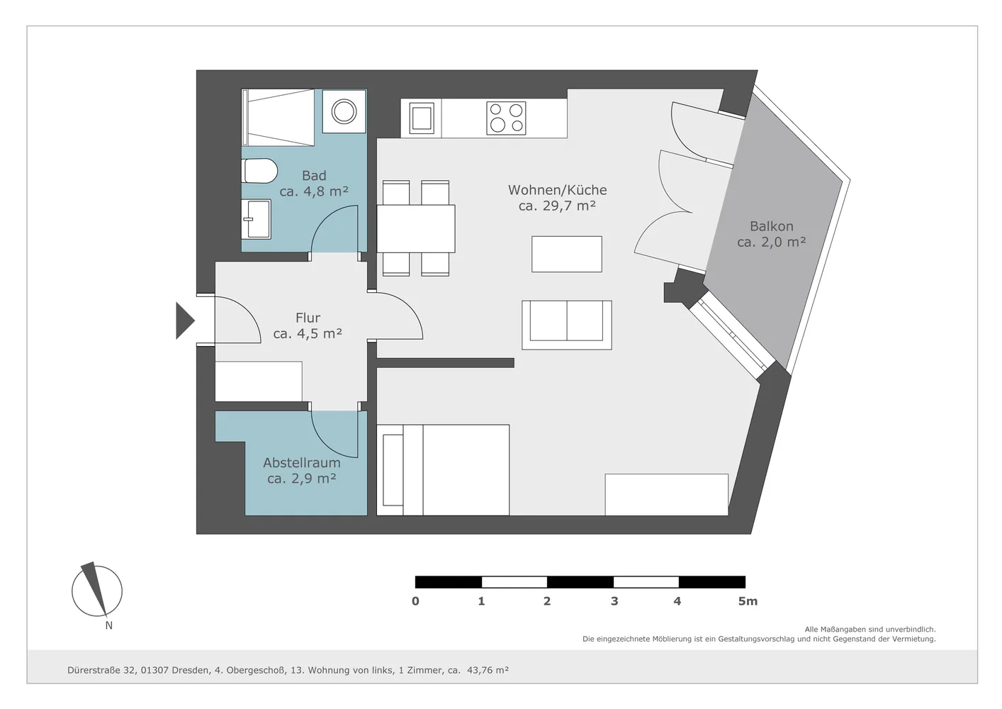 1 Zimmer Wohnung mit 44 m² in Dresden – Bild 2