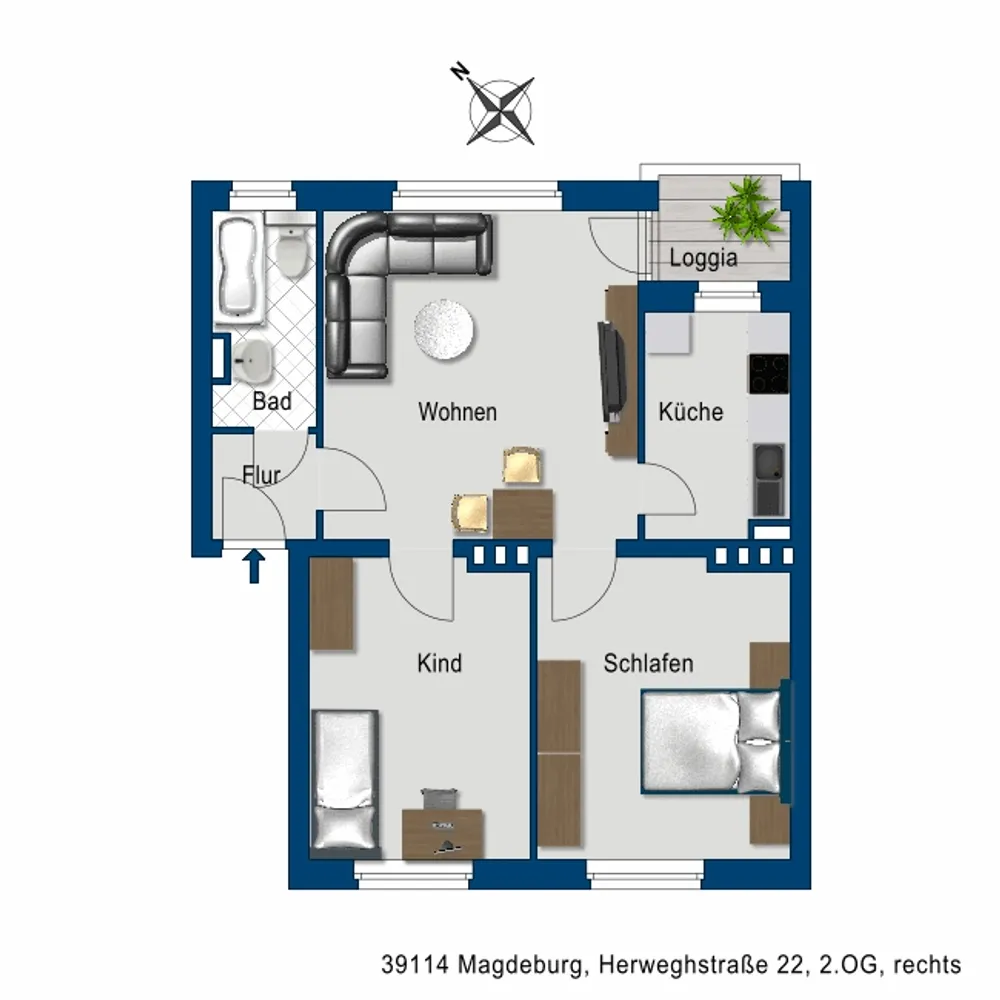 3 Zimmer Wohnung mit 58 m² in Magdeburg – Bild 2