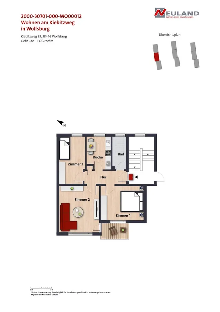3 Zimmer Wohnung mit 56 m² in Wolfsburg – Bild 1