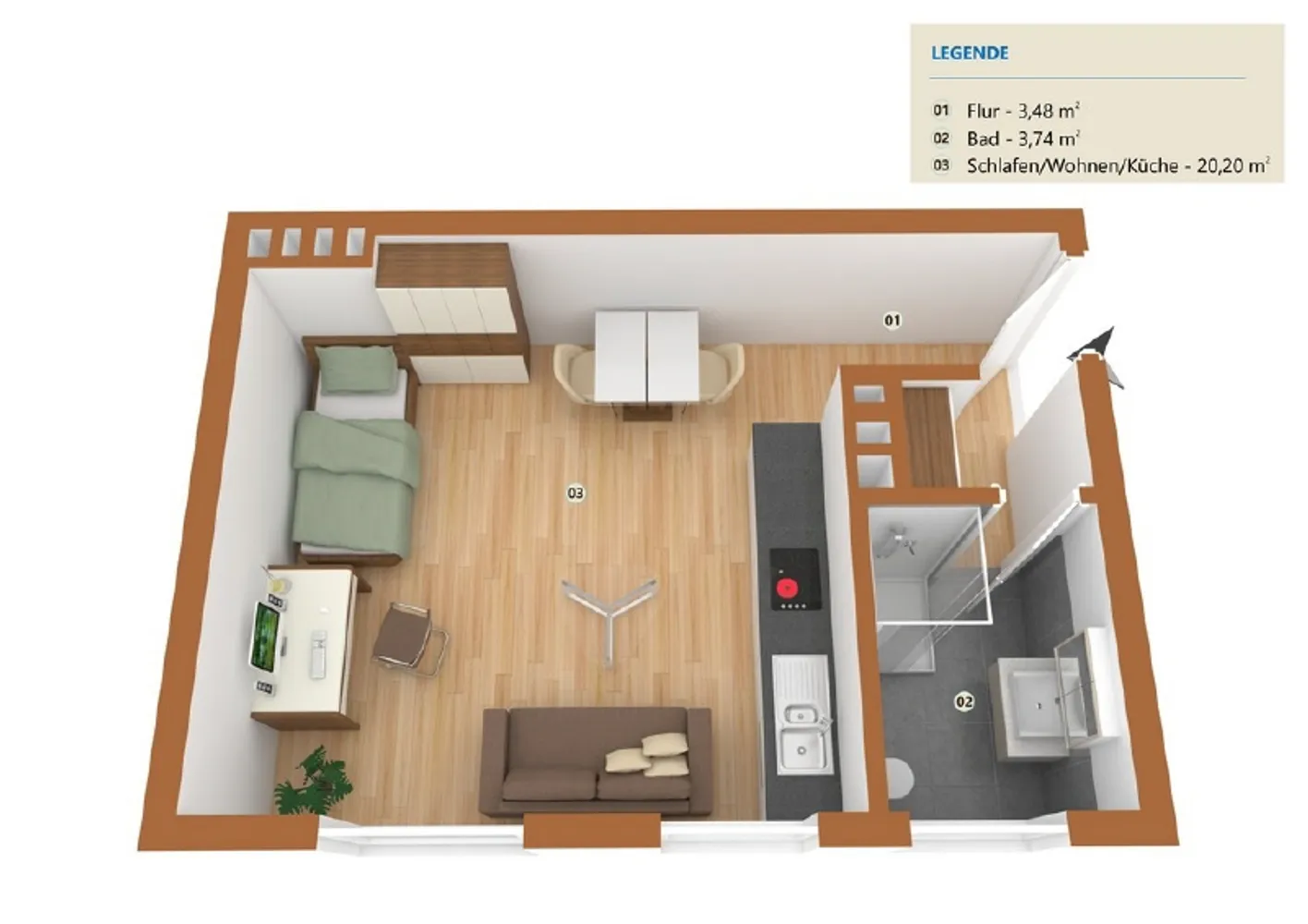 1 Zimmer Wohnung mit 31 m² in Minden – Bild 7