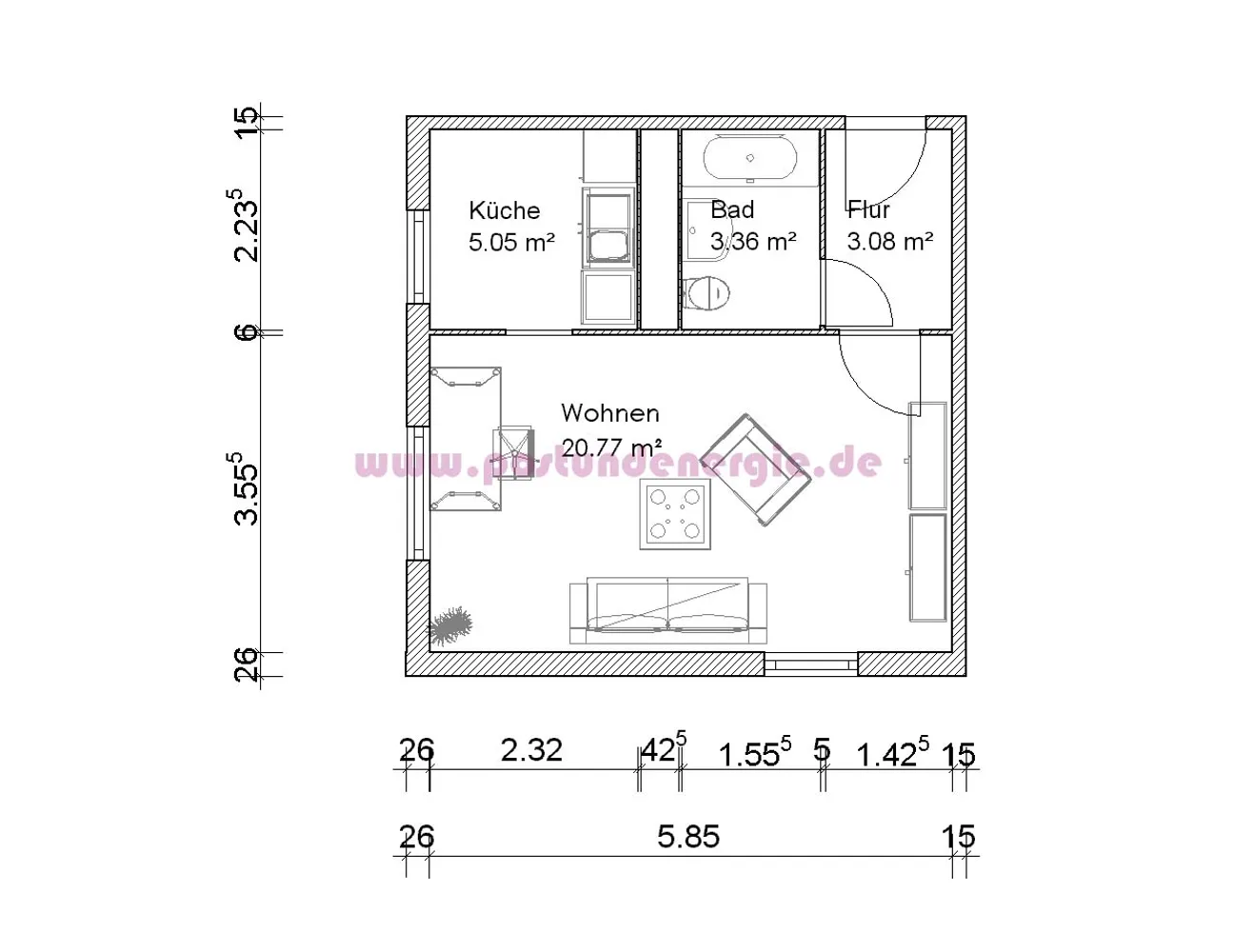 1 Zimmer Wohnung mit 33 m² in Magdeburg – Bild 2