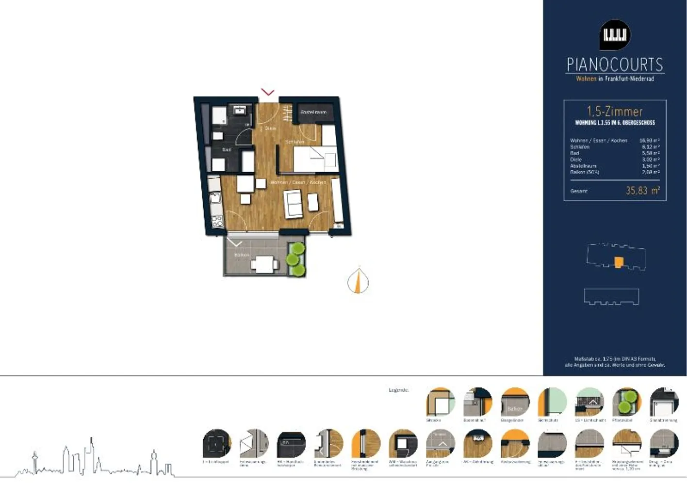 1 Zimmer Wohnung mit 36 m² in Frankfurt am Main – Bild 2