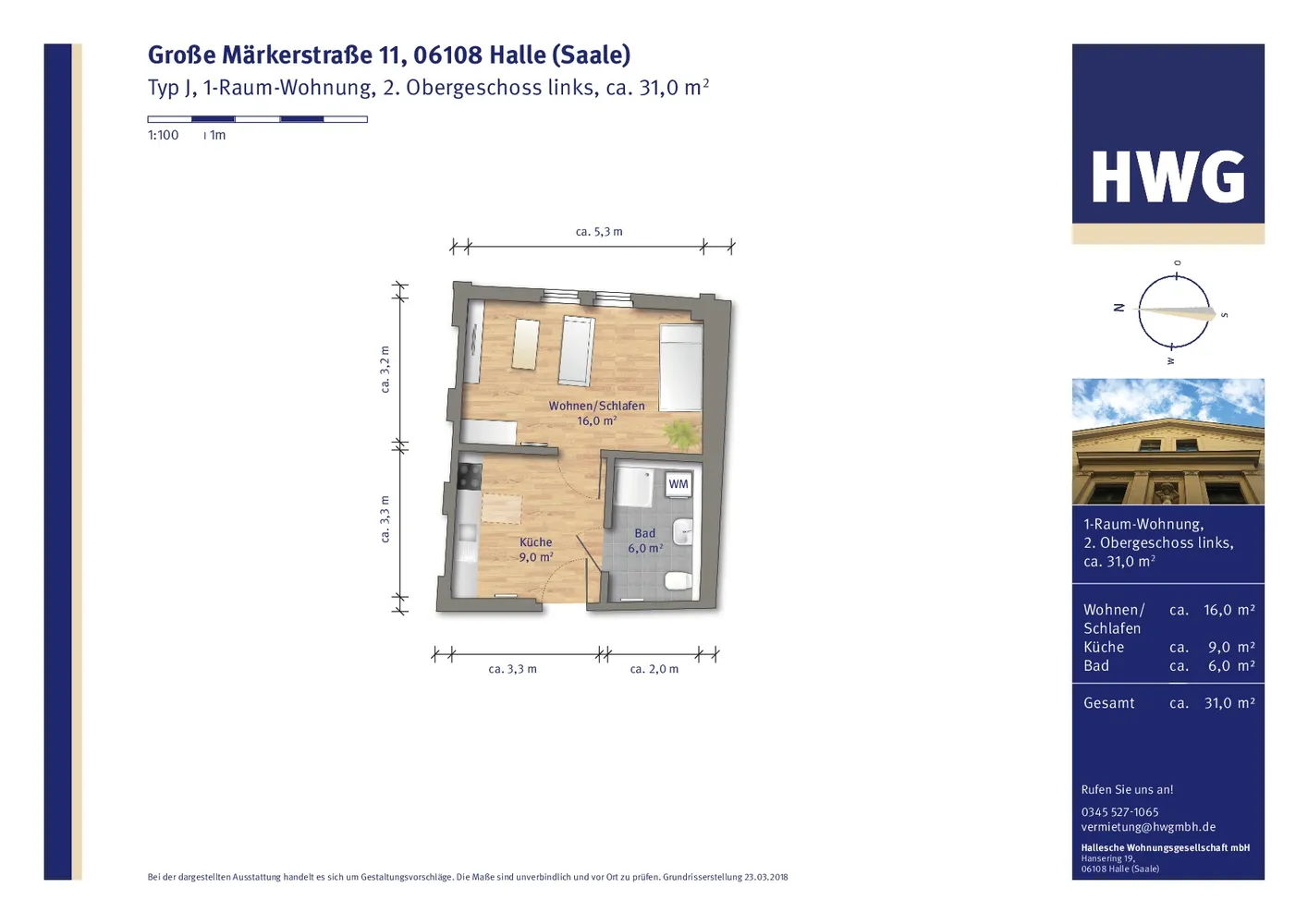 1 Zimmer Wohnung mit 31 m² in Halle (Saale) – Bild 3