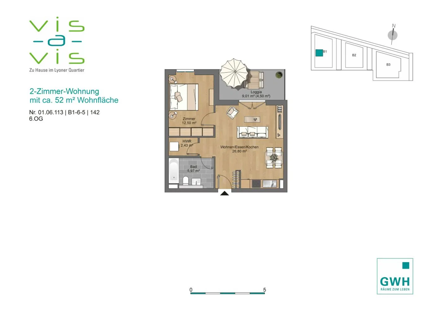 2 Zimmer Wohnung mit 52 m² in Frankfurt am Main – Bild 1