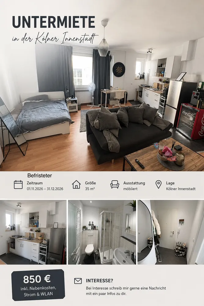 1 Zimmer Wohnung mit 35 m² in Köln – Bild 1