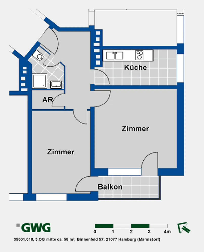 2 Zimmer Wohnung mit 58 m² in Hamburg – Bild 2