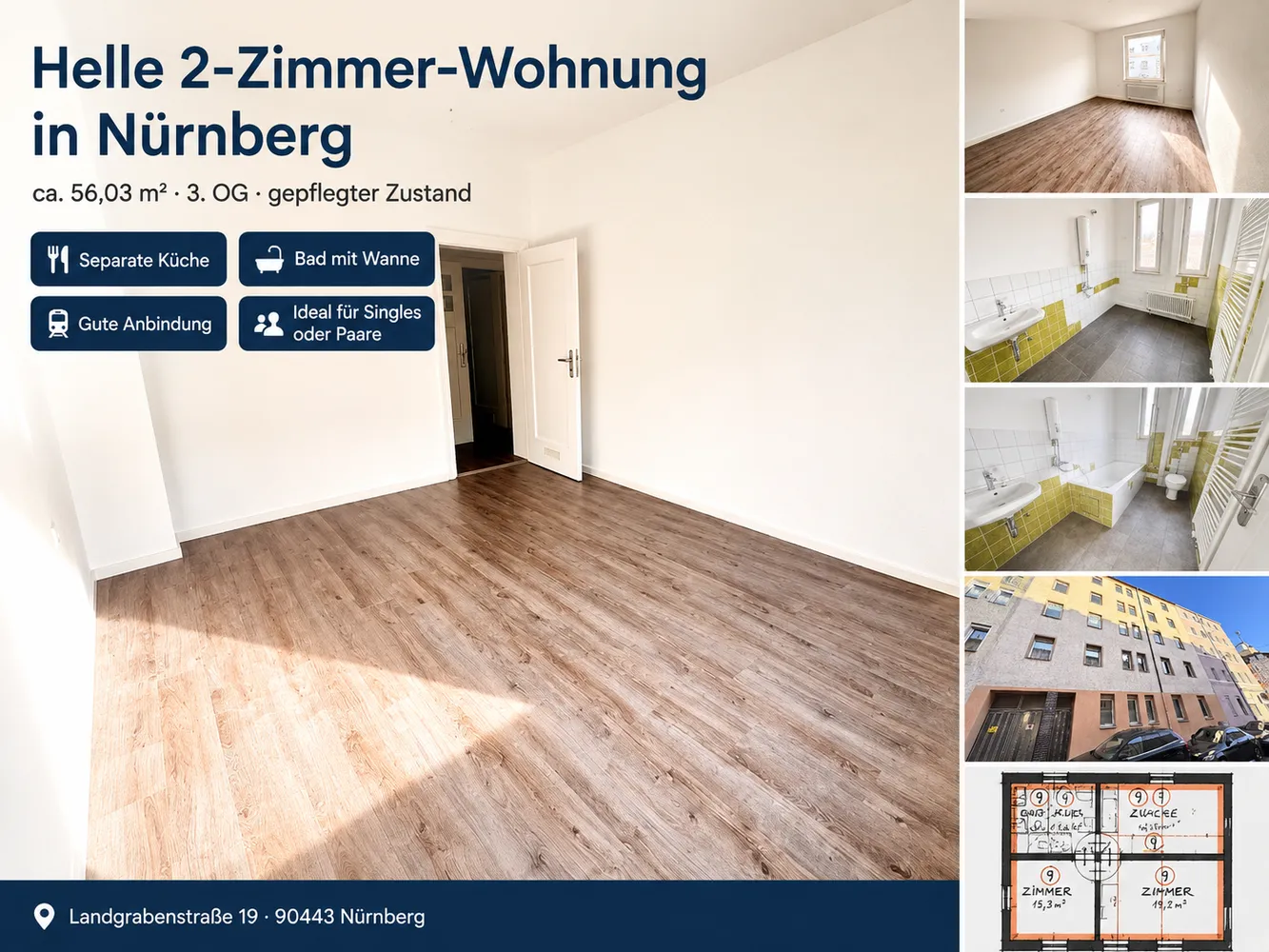 2 Zimmer Wohnung mit 56 m² in Nürnberg – Bild 1