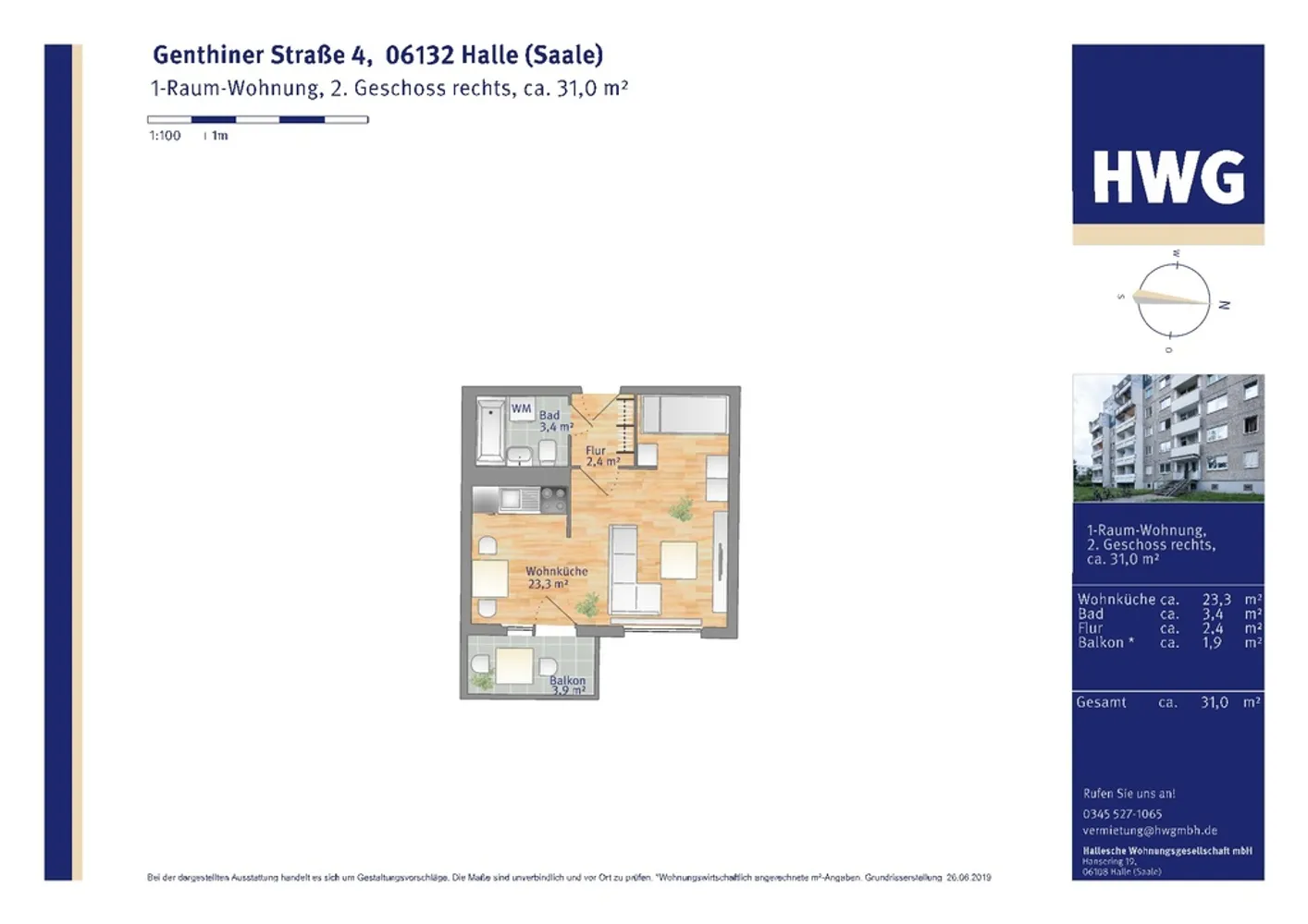 1 room apartment with 31 m² in Halle (Saale) – Photo 3