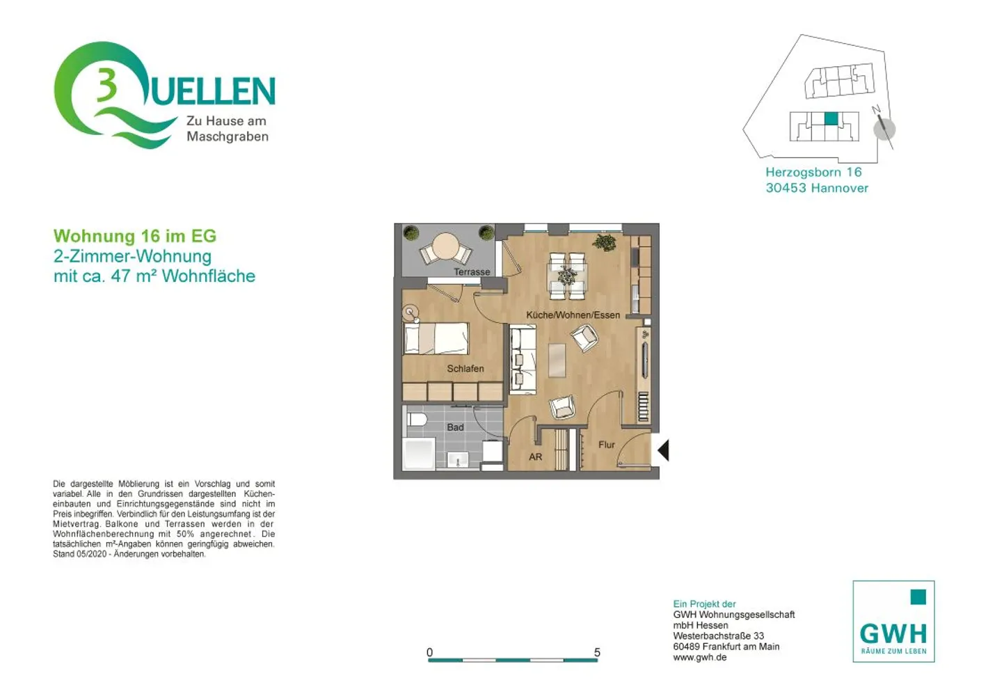 2 Zimmer Wohnung mit 47 m² in Hannover – Bild 1