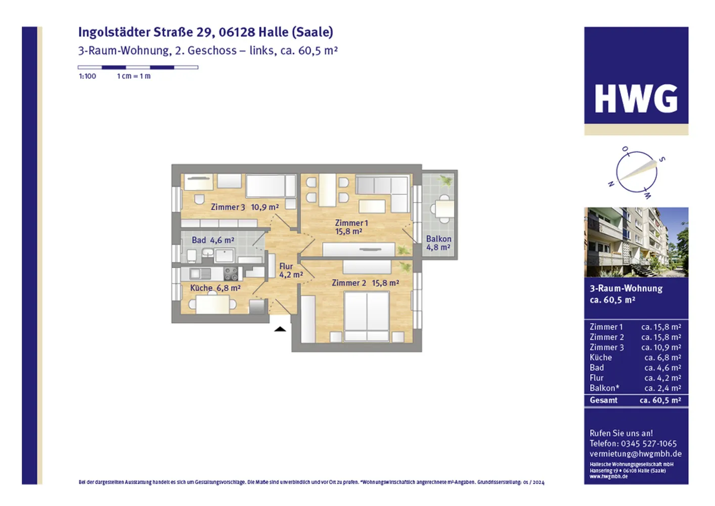 3 Zimmer Wohnung mit 61 m² in Halle (Saale) – Bild 2