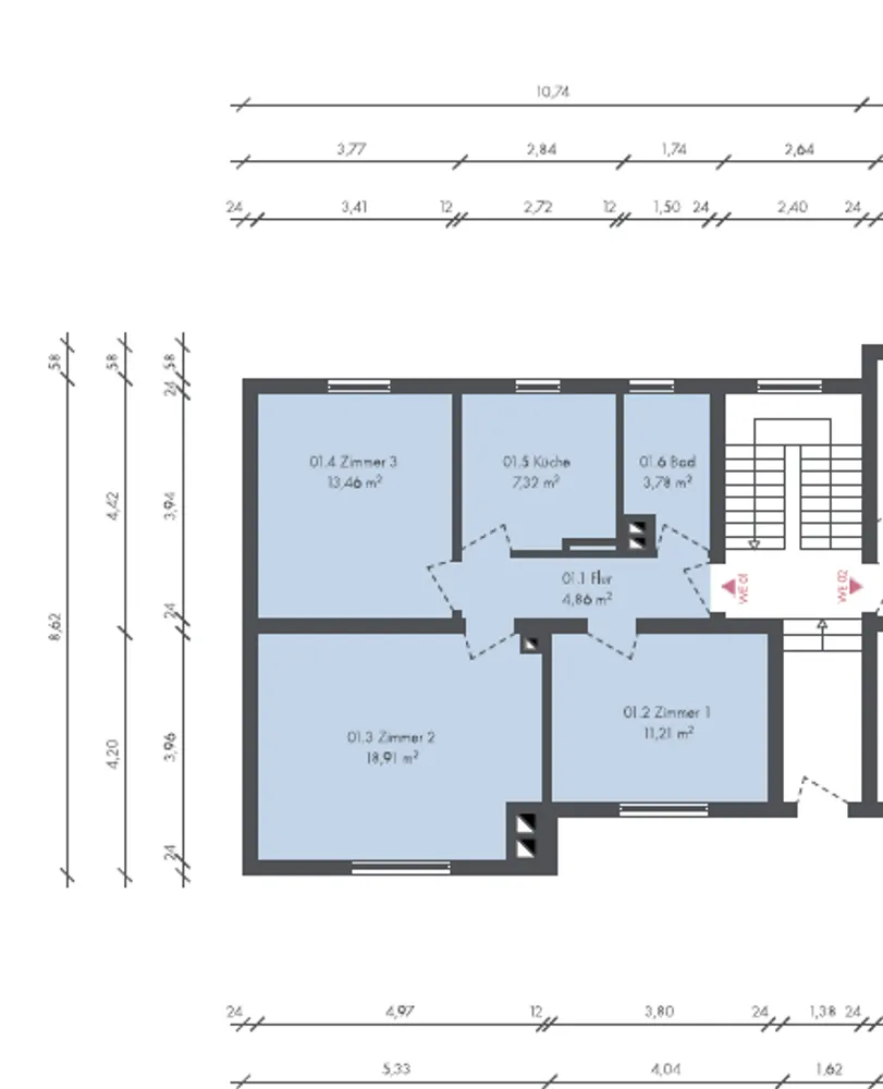 3 Zimmer Wohnung mit 60 m² in Wiesbaden – Bild 1