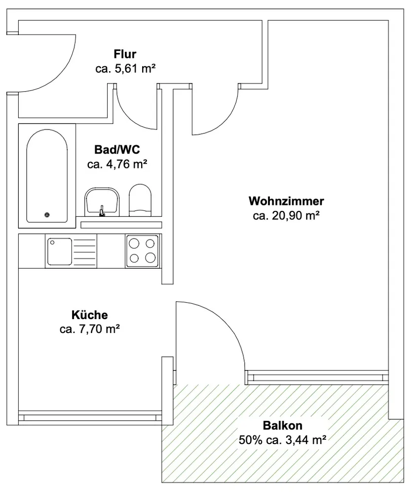 1 Zimmer Wohnung mit 42 m² in Augsburg – Bild 7