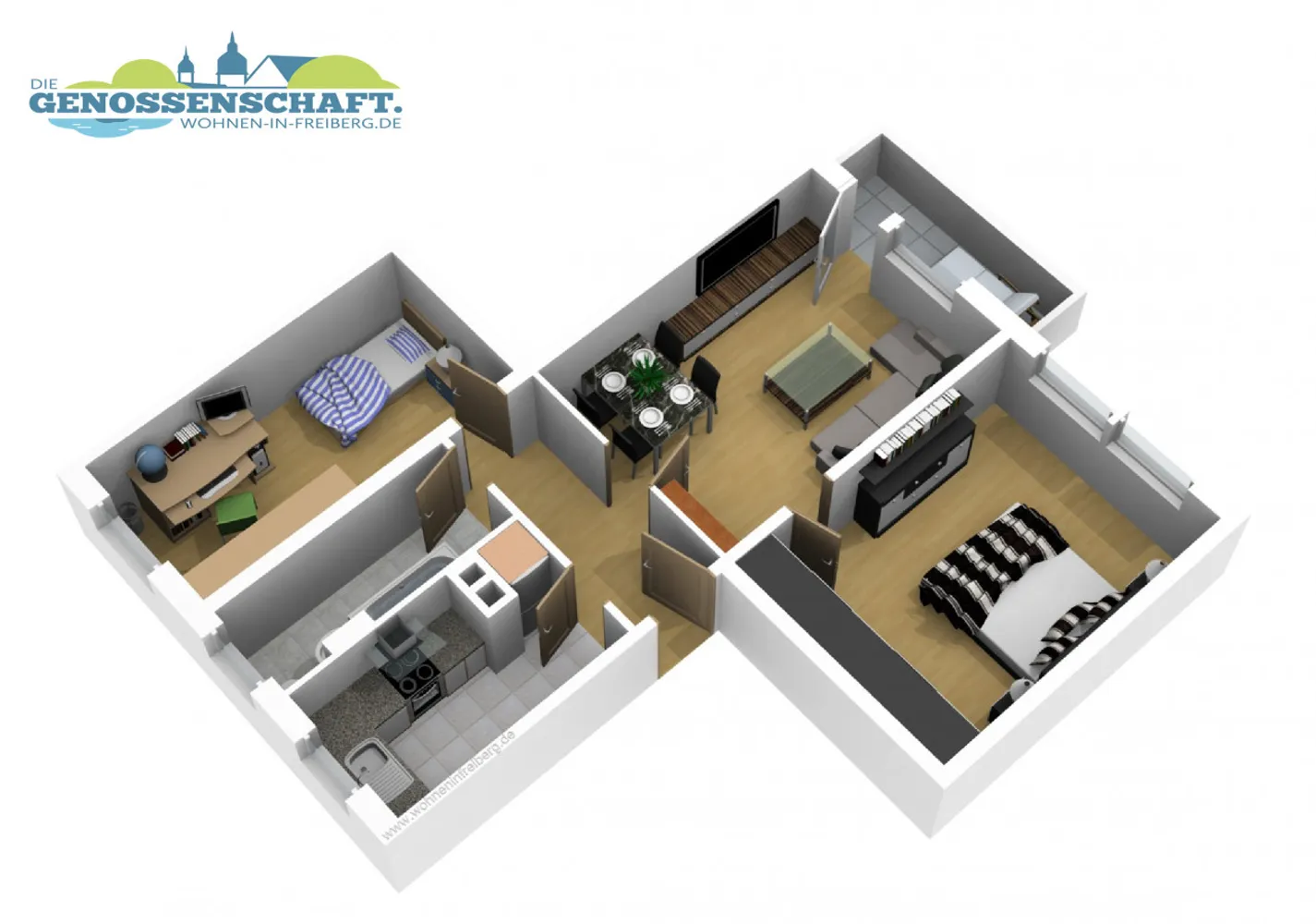 3 Zimmer Wohnung mit 57 m² in Freiberg – Bild 2