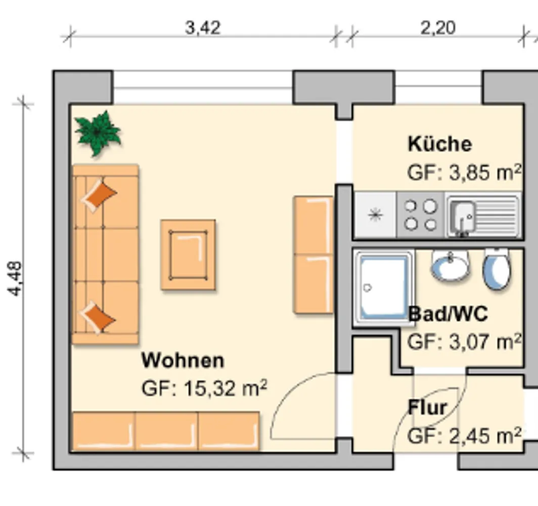 1 Zimmer Wohnung mit 23 m² in Werdau – Bild 3