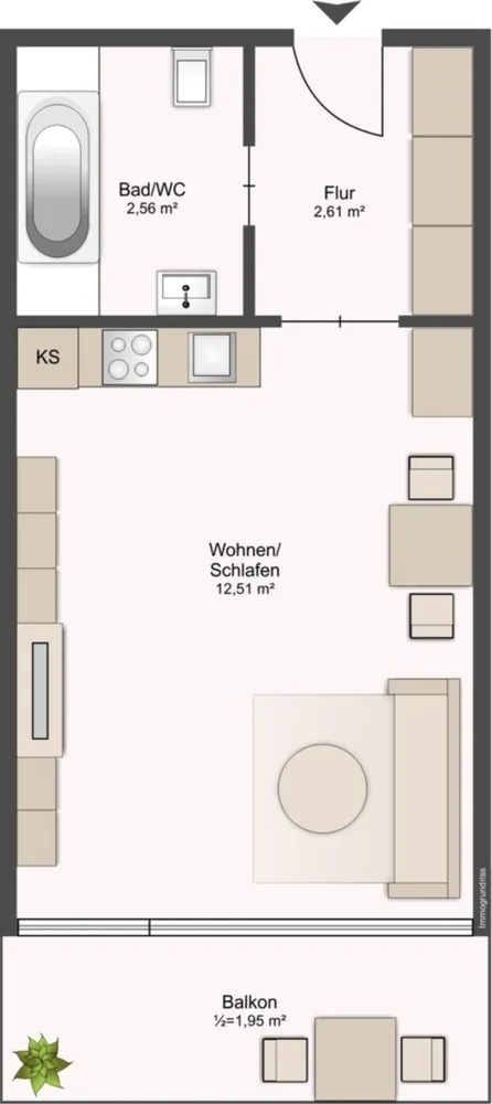 1 Zimmer Wohnung mit 20 m² in München – Bild 2