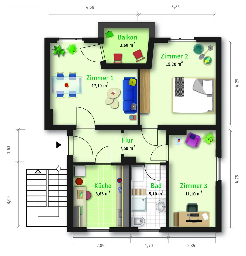 3 Zimmer Wohnung mit 67 m² in Halle (Saale) – Bild 2