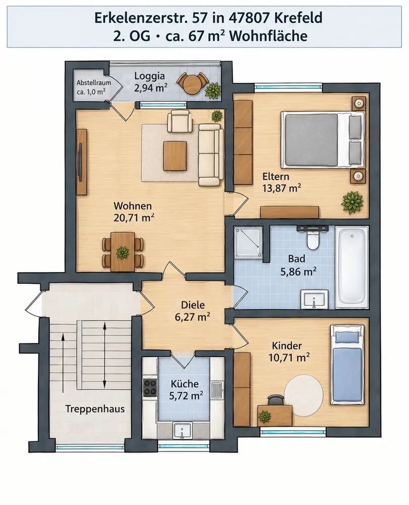 3 Zimmer Wohnung mit 67 m² in Krefeld – Bild 4