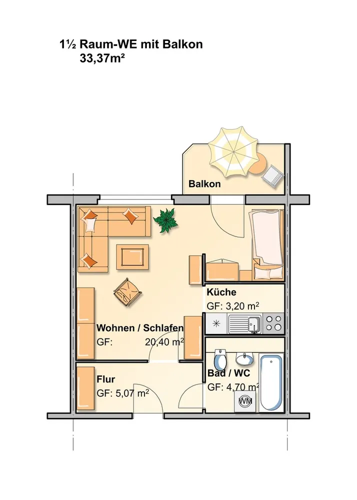 1 Zimmer Wohnung mit 33 m² in Werdau – Bild 2