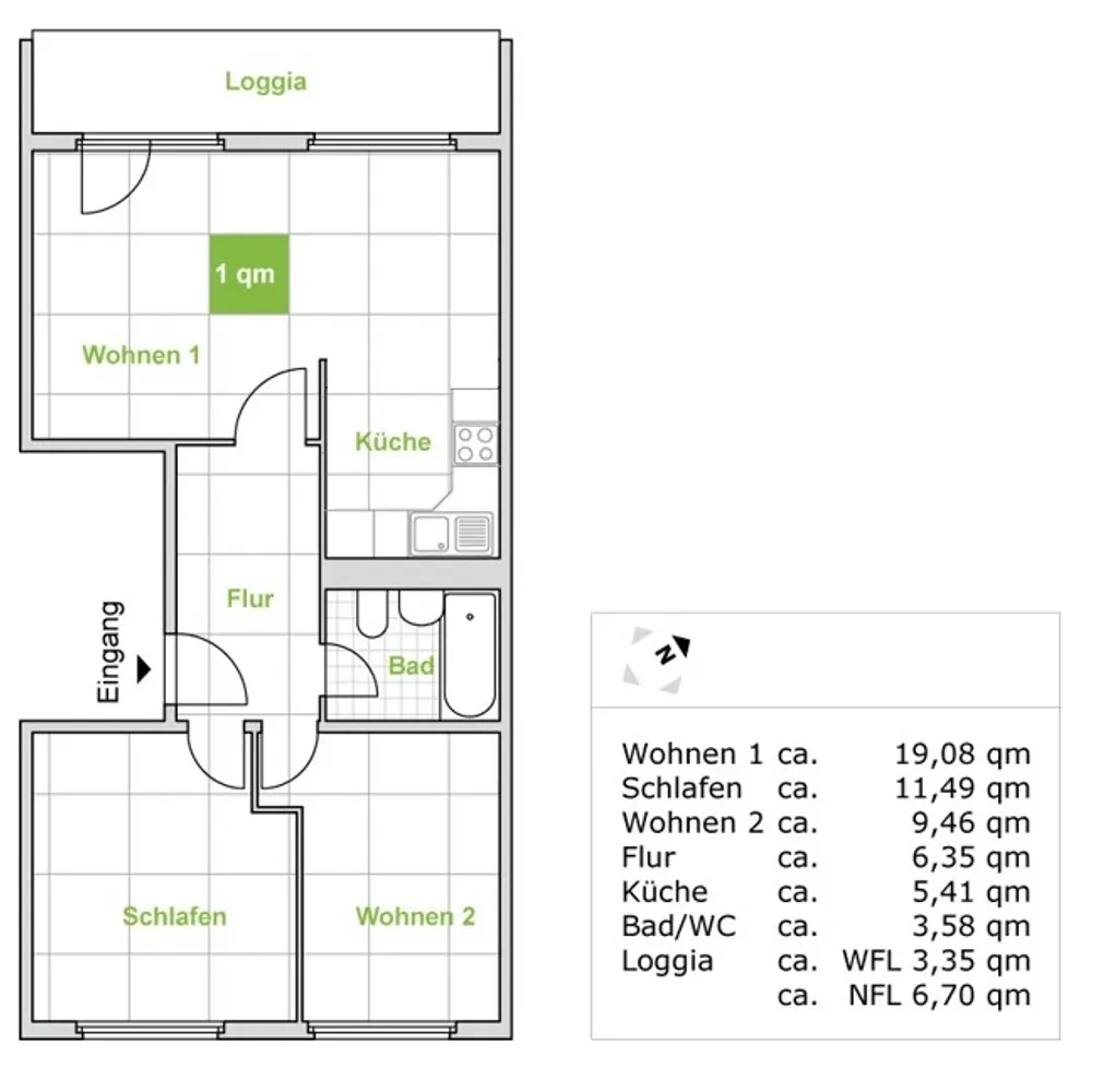 3 Zimmer Wohnung mit 59 m² in Dresden – Bild 2