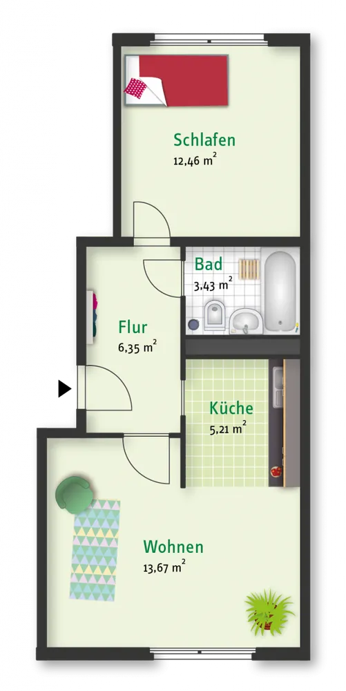 2 Zimmer Wohnung mit 41 m² in Halle (Saale) – Bild 2