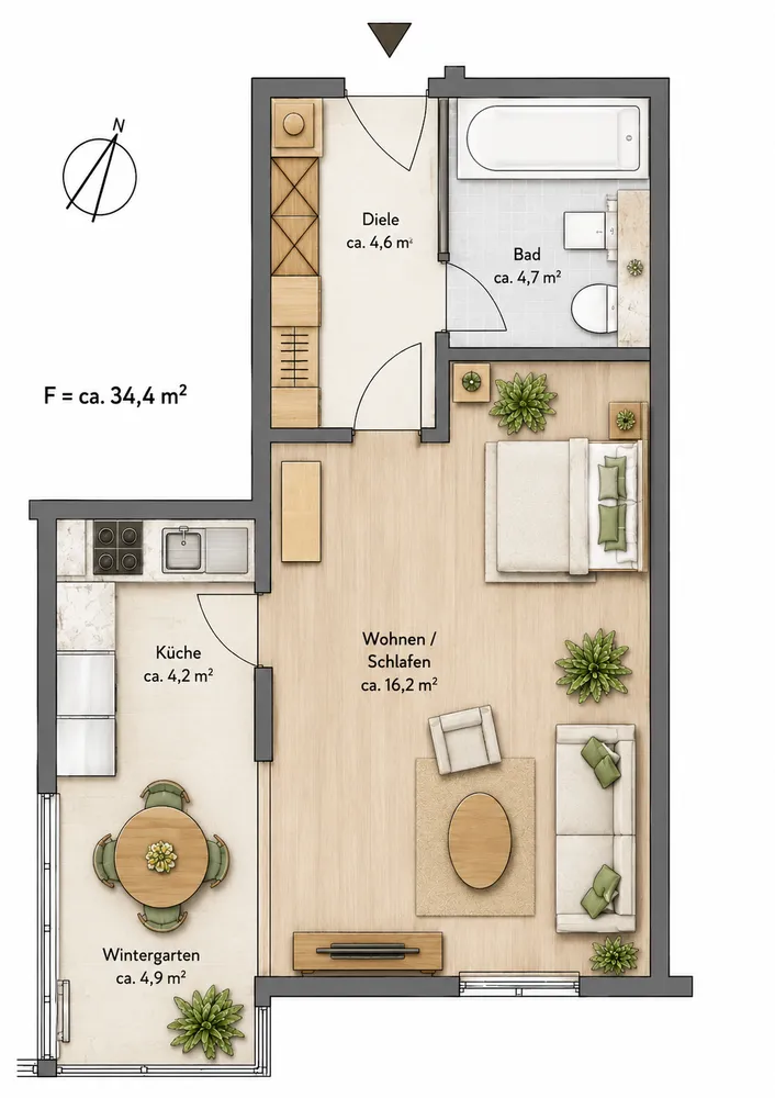 1 Zimmer Wohnung mit 34 m² in München – Bild 1