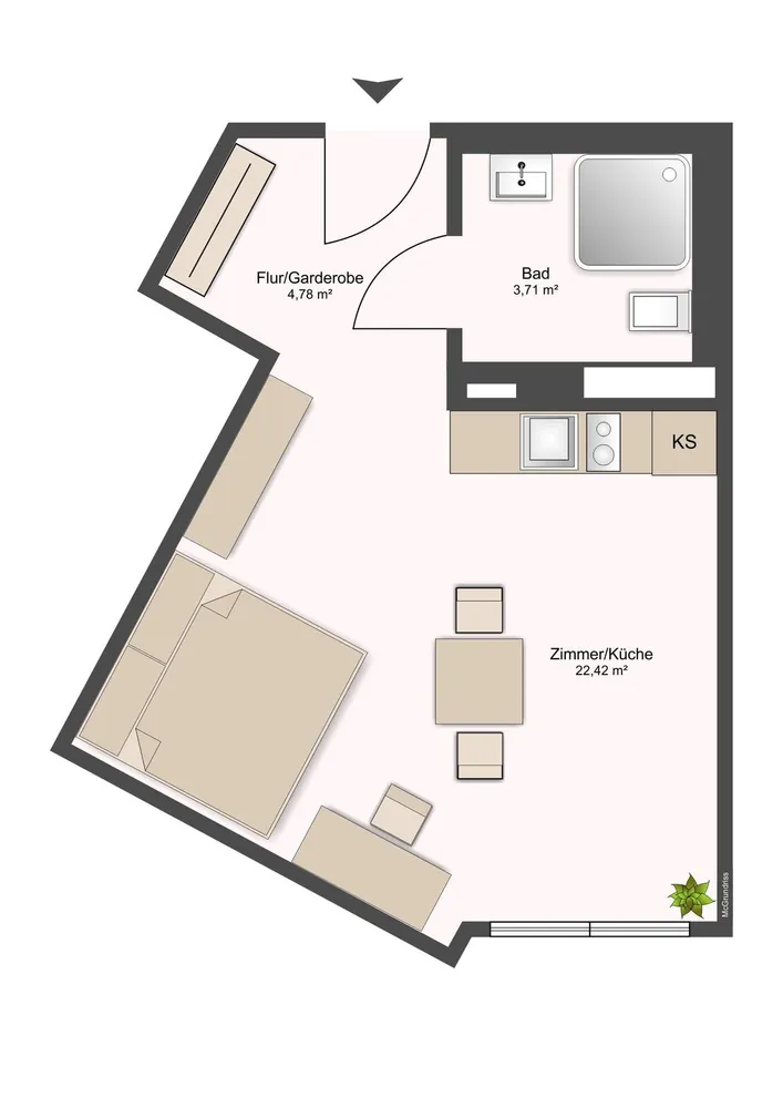 1 Zimmer Wohnung mit 31 m² in Dresden – Bild 2